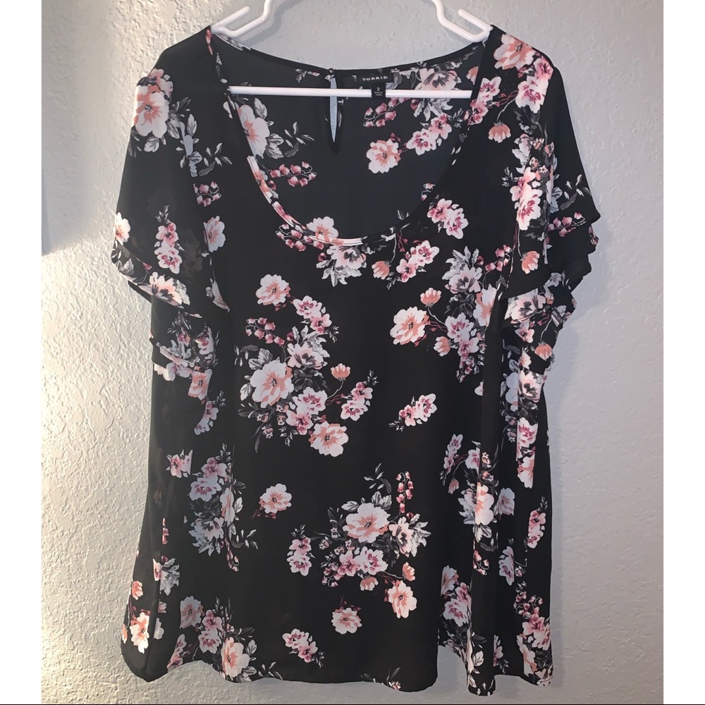 Torrid Black Chiffon Blouse with flowers